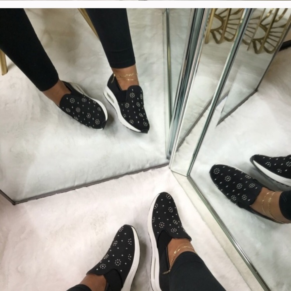 NWT! Black w/ Silver Stud Details Slip-On Sneaker - Picture 4 of 8